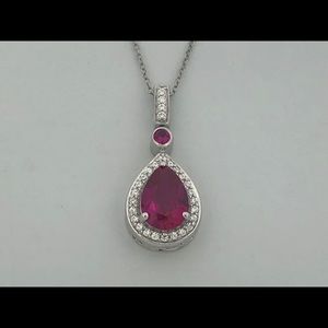 Created Ruby with White Topaz Pendant